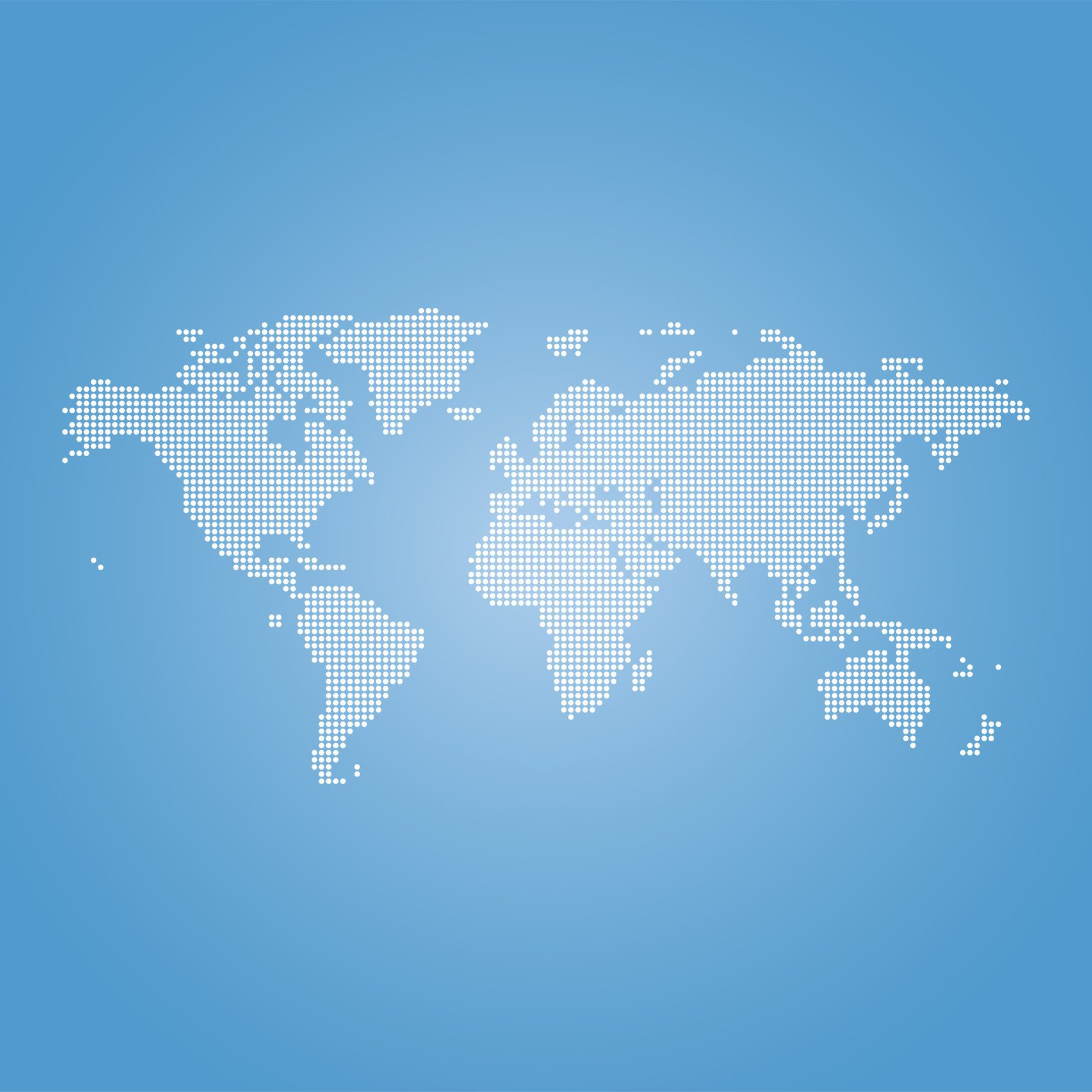 Dotted world map on blue background