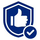 Thumbs up shield icon with checkmark